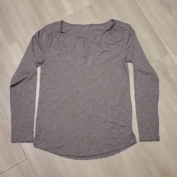 🛍Ann Taylor Loft Basic Long Sleeve‎ Top Grey Womens Size Small - Picture 1 of 7